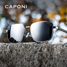 CAPONI Polarisierte Herren-Sonnenbrille aus Kohlefaser, photochrome Outdoor-Fahrsonnenbrille, UV400, Markendesigner, schwarze Sonnenbrille, BS24704