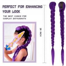 Długie fioletowe warkocze doczepiane do włosów, 66 cm, syntetyczne włosy do zaplatania, łatwe w montażu doczepiane kucyki na cosplay, Halloween, przebranie.