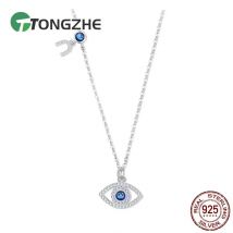 Evil Eye Halskette für Damen, blauer Hauptstein, 925er Sterlingsilber, Statement-Halsketten und Anhänger, lange Kette, türkische Schmuckherstellung