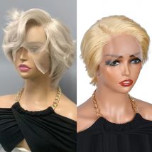 Pixie Cut Menschenhaar Perücken Für Frauen Peruanische 613 Farbige Menschenhaar Spitze Frontal Perücken Pre Gezupft Spitze Seite Teil perücke Remy Haar