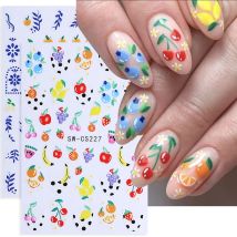 2 stücke 3D Zitrone Traube Kirsche Obst Design Nagel Aufkleber Bunte Klebstoff Sliders Nagel Dekorationen Aufkleber DIY Maniküre Zubehör
