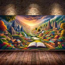 Sonnenuntergang Dorf Landschaft Fantasy Bücher Große Größe Diy Diamant Malerei Baum des Lebens Haus Voll Mosaik Stickerei Bild 200x100cm