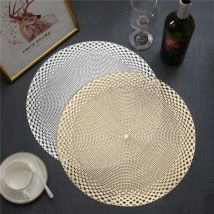 Runde Tischsets Restaurant Blatt PVC Hohle Mahlzeit Pads 38 cm Anti-heiße Esstisch Matten Set Gold Silbrig Weben Muster Tischset