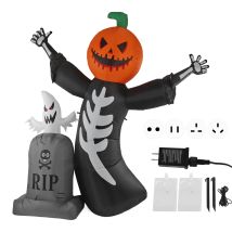 Halloween Kürbis Grabstein Aufblasbare Dekoration Kürbiskopf Geist Grabstein Aufblasbares Dekor mit LED-Licht IP44