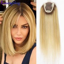 14 Zoll Highlight Blonde Echthaar Topper für Frauen Dunkle Wurzeln Gerade Clip In Haarteil Schweizer Spitze Remy Haarverlängerungen