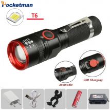 Leistungs starke LED-Taschenlampe wiederauf ladbare Taschenlampen aus Aluminium legierung zoombare Taschenlampe wasserdichte Taschenlampe für Camping Wandern Angeln