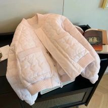Rosa Baumwolljacke für Frauen, verdickter lockerer Mantel, Damen, kleiner Duft, Wind, lässige Oberbekleidung, weiblicher Baseball-Parka im sanften Stil
