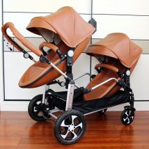 Neue Zwillingskinderwagen Hohe Landschaft Hochwertiger faltbarer Allradkinderwagen Abnehmbarer Schlafkorb-Kinderwagen mit doppelter Eierschale