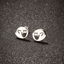 1 paio di orecchini in acciaio inossidabile con simpatico cartone animato, orecchini con fantasma divertente nero, gioielli di Halloween minimalisti