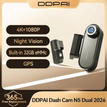 DDPAI N5 Dash Cam Dual 4K HDR Anteriore e Posteriore con AI NightVision, WiFi 6, GPS, ADAS, Controllo Vocale, Modalità Parcheggio 24H, DVR Auto con 32G eMMC