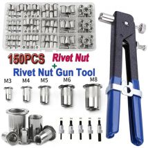 150PCS Rivet Nuts Gun Mandrel Kit M3/M4/M5/M6/M8 or Nut Rivet Mandrels Repairtool Rivetgun Flatheadscrew Pop Nut Rivet Gun Set