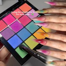 Paleta do nakładania pudru do paznokci, 16 przegródek, 16 kolorów, do samodzielnego zdobienia paznokci, gradientowy efekt, pudrowy efekt, manicure, pigment gradientowy.