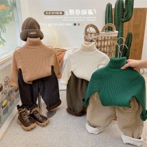 Sweter dziecięcy w stylu koreańskim z golfem na zimę 2025, prążkowany, dzianinowy, modny, chłopięcy i dziewczęcy, elegancki, ciepły.