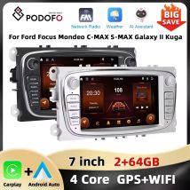 Podofo 7 ''Android odtwarzacz multimedialny dla C-MAX Ford Focus Mondeo S-MAX GPS GPS Galaxy II Kuga Navigation 2 + 64G Carplay Android Auto