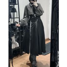 New Subculture Gothic Vintage 2 Piece Set Women Retro Y2k Long Sleeve Tops Blouse + High Waist Retro Skirt Harajuku Chic Outfits
