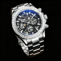 Diamant-Lünette, Edelstahl, Automatikuhr, modisch, multifunktional, wasserdicht, leuchtend, mechanische Uhren für Herren
