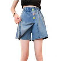 Neue Sommer Kinder Denim Shorts Unter dem Rock Für Teenager Mädchen Casual Rock mit Shorts Kinder Bunte Taste Jeans Culottes