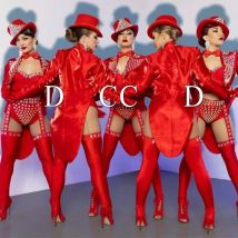 Bar Nachtclub DJ DS Performance Outfit Frauen Cosplay Gogo Tänzerin Kostüm Red Diamond Bikini Kleidung Bühne Rave Tragen XS10289