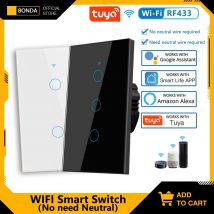 Tuya US WiFi Smart Interruttore a parete RF433 1/2/3 Gang Nessun cavo neutro Sensore tattile Interruttori della luce a LED Smart Home Alexa Google Home