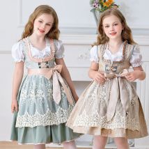 Deluxe Kids Oktoberfest Performance Costume Lace Apron Party Dress Short Sleeve Maid Girls Cute Pastoral Children's Clothing