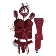 Varsbaby Corsetto sexy in pizzo Body Shapewear Set Donna Bustier con bretelle Calze Girocollo 4 pezzi Body Shapers Lingerie