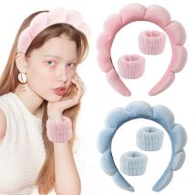 3 teile/satz Toiletten artikel und Make-up Stirnband Armband Damen Armband Scrunchie gestreift Plaid Plüsch Gesicht waschen Home Stirnband