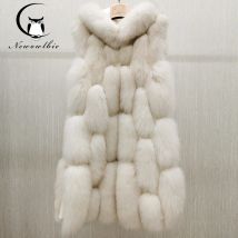 Hohe Qualität Luxus Frauen Echtpelz Mantel Winter Jacke Lange Natürliche Fuchs Pelz Weste Echte Schaffell Leder Kapuze Dicke Warme Mantel