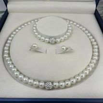 3-teiliges Set Imitationsperle Feuerball Halskette Armband Ohrring Schmuckset Silber Farbe Kristallstein Damen Luxus Eleganter Schmuck