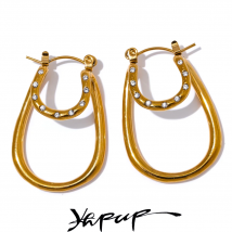 Yhpup Mode Intarsien Zirkon Edelstahl Oval Hohl Creolen Hohe Qualität Gold Farbe Exquisite Ohr Schmuck Geschenk