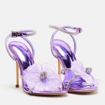Mesh Blumen riemen Schnallen Sandalen offen teo solide Stöckels chuhe neuen Stil Frauen Schuhe Sommer Party Designer Sandalen Kristall