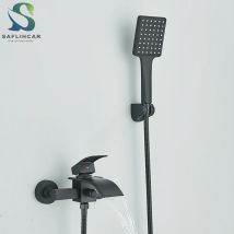 Mattschwarzer Badezimmer-Badewannen-Wasserhahn, Wasserfall-Wasserhahn mit Handbrause, Warm- und Kaltwasser-Mischbatterien, wandmontierter Badewannen-Wasserhahn
