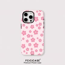 Rosa Blumenmuster-Hülle für iPhone 16 Pro Max 15 14 Plus 13 12 Pro 11, luxuriöse magnetische doppelschichtige, stoßfeste Rückseite