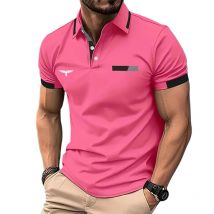 Herren-Poloshirt mit Knöpfen, lässig, Urlaub, Revers, kurzärmelig, modisch, Basic, Farbblock, Sommer, normale Passform