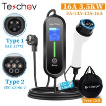 Teschev 3.5KW EV Caricatore Tipo 2 Caricatore portatile per auto elettrica Caricatore rapido 16A Tipo 1 J1772 Wallbox EVSE Stazione di ricarica