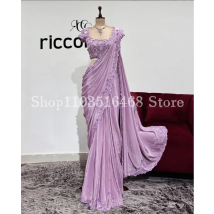 Luxus Nahen Osten Abendkleider Lila Indische Saree 3D Blume Stickerei Exquisite Braut Angepasst Vestido de festas