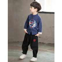 Chinese Style Boys Clothing Sets Hanfu Photo Clothes Sets Spring Autumn Suit For Girls Children Linen Kid Suit Toddler Costumes