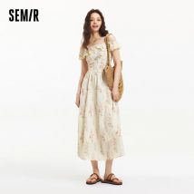 Semir-Kleid für Damen, Blumendruck, Landhausstil, Urlaub, 2025, neuer Sommer, gerüschtes, tailliertes Trägerkleid, schickes Aussehen