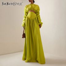 TWOTWINSTYLE Patchwork Falten Zwei Stück Sets Für Frauen O Hals Langarm Top Hohe Taille Spitze Up Rock Solide Elegante Set Weibliche