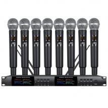 Wireless UHF Microphone System 8 Handheld Microphones for Church Karaoke Wedding Outdoor Stage Performance Microphone Wireless