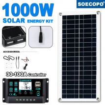 1000 W 12 V Solarpanel mit 60 A/100 A Controller für Wohnmobil, Auto, Boot, Camping, Outdoor, USB-Ladegerät und Batteriewartung