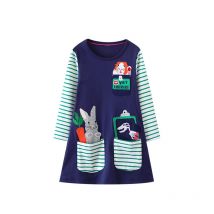 Jumping Meters Bunny Kinder Taschen Baby Mädchen Kleider Streifen Ärmel für Herbst Frühling Prinzessin Kostüm Langarm Tiere Kleid