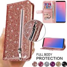 Modische Glitzer-Brieftasche mit Kartenfächern, Flip-Lederhülle für Samsung Galaxy S26 Ultra S25 Plus S24 FE S23 A16 A17 A36 A37 A55 A56 A57
