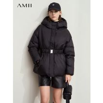 AMII Minimalistische 2024-Winter-Daunenjacke für Damen, elastischer Gürtel, abnehmbare Ärmel, warme, dicke Kapuzenoberbekleidung für Damen 12444052