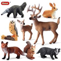 Oenux 8PCS Wilde Tiere Wald Eule Fuchs Hirsch Eichhörnchen Kaninchen Action Figur Modell Miniatur Kuchen Topper Bildung Spielzeug Kinder geschenk