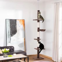 PawHut Árbol para Gatos de Suelo a Techo de 230-260 cm con Plataformas Marrón