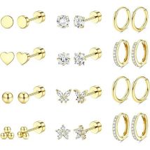 Hypoallergene Ohrringe aus chirurgischem Stahl für empfindliche Ohren, 14 Karat Gold, flache Rückseite, Ohrstecker, Knorpel-Ohrring-Set, mehrere Piercing