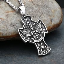 Vintage 316l Edelstahl Saint Michael Anhänger Halskette für Mann Mode Engels flügel Kreuz Halsketten Amulett Schmuck Großhandel