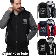 Maßgeschneiderte Herrenjacke Winter Fleece verdicken Kapuzenjacken männlich Ihr Logo Mantel lässig Reißverschluss Hoodies Streetwear Herrenmäntel