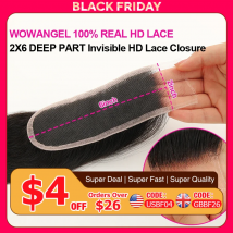 WOWANGEL 2x6 Separazione profonda HD Chiusura in pizzo Frontale Solo pelle sciolta Capelli lisci Chiusura Kim K Capelli vergini pre pizzicati per donna