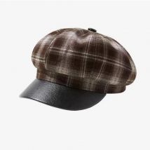 Winter Hüte Für Frauen Berets Achteckige Leder Krempe Plaid Hut Zeitungsjunge Mütze Weibliche Vintage Dame Maler Kappe 2024 Neue